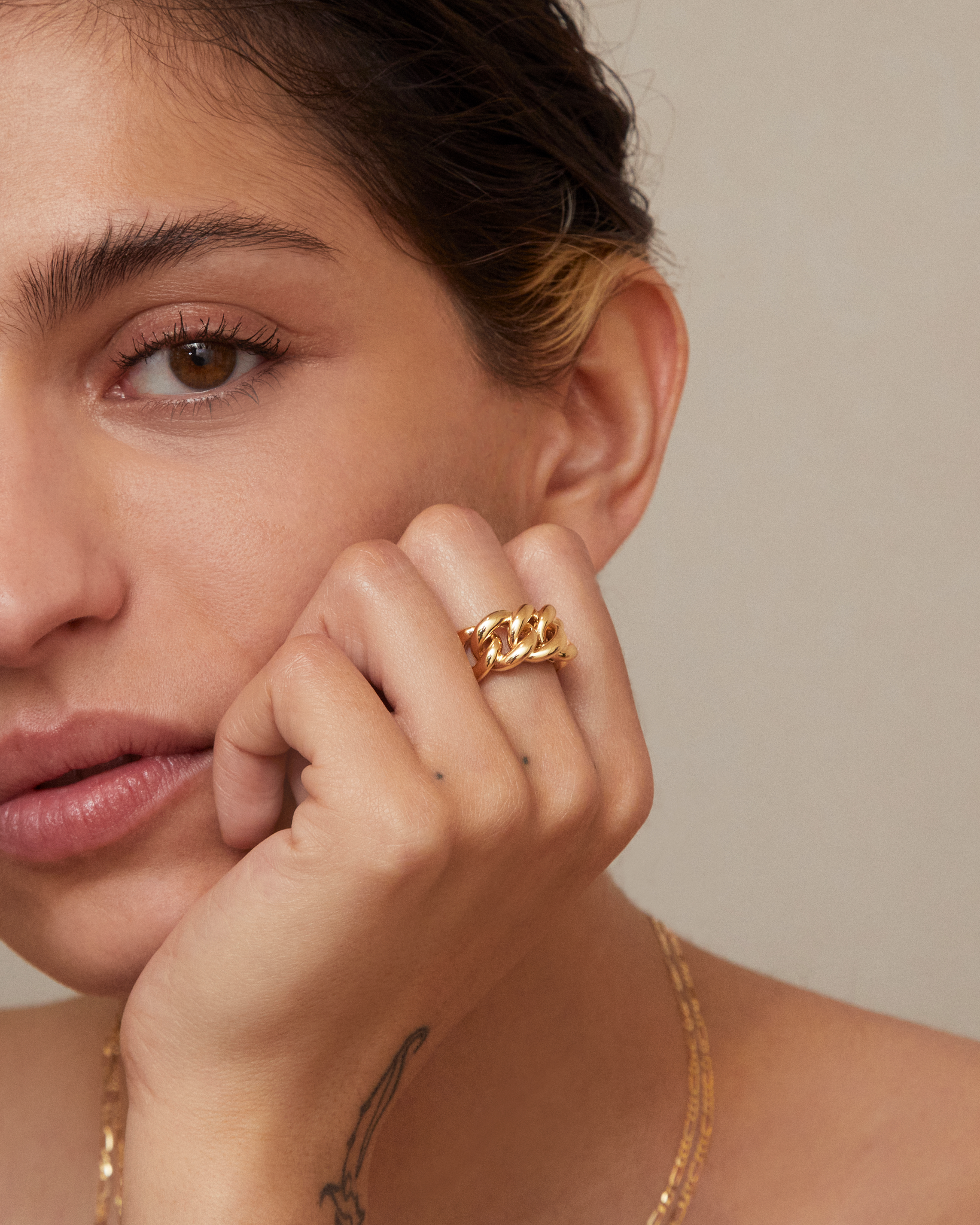 Bague maille gourmette en or jaune – 18CT - Main Image